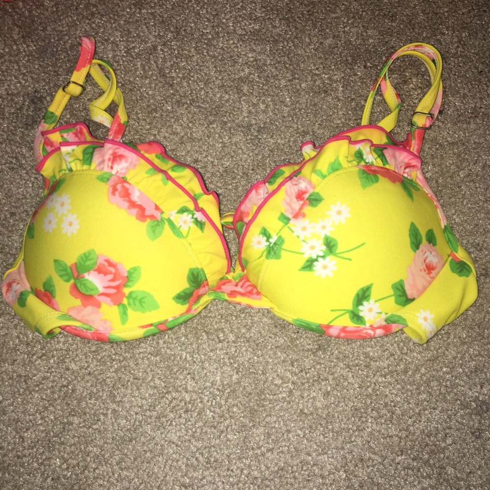 Yellow flower push up bikini top
