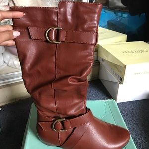 Brown calf high boots