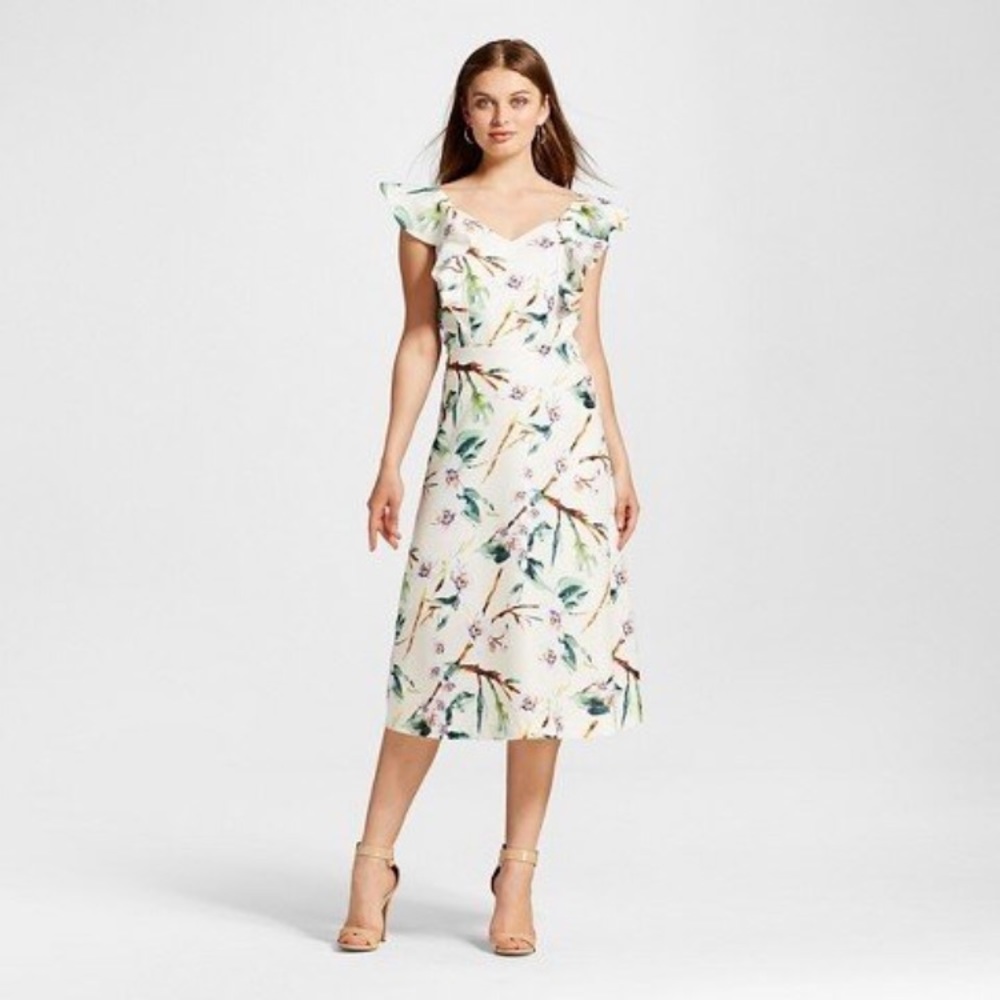 J by J.O.A. Women's V-Neck Ruffle Maxi Dress Cream