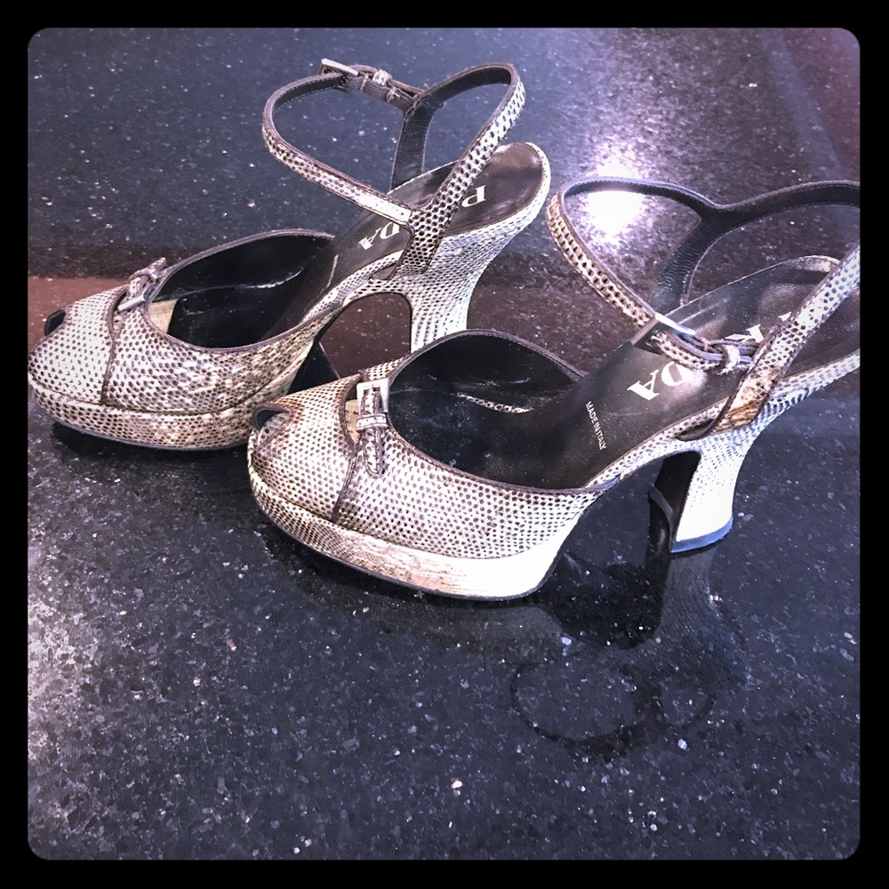 Vintage PRADA Snakeskin Strappy High Heels - Picture 1 of 5