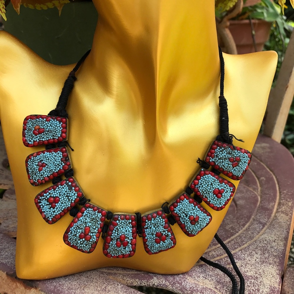Beaded Necklace, Turquoise, Coral,, Adjustable