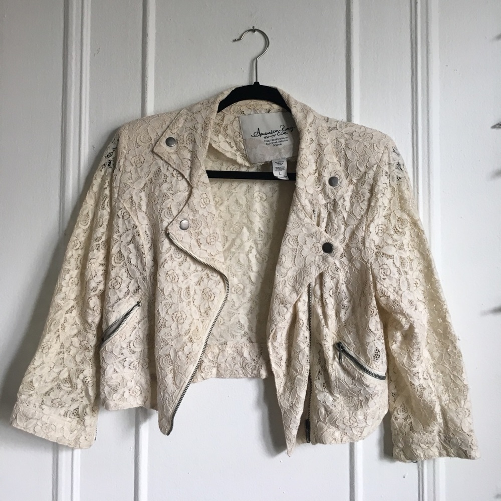 Lace Cropped Moto Jacket