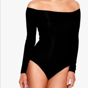 BooHoo Ribbed Off Shoulder Long Sleeve Bodysuit