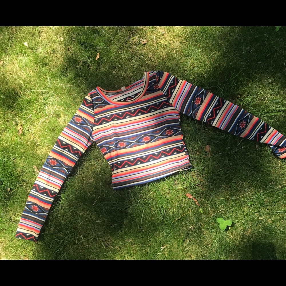 Tribal Print Long Sleeve Crop Top