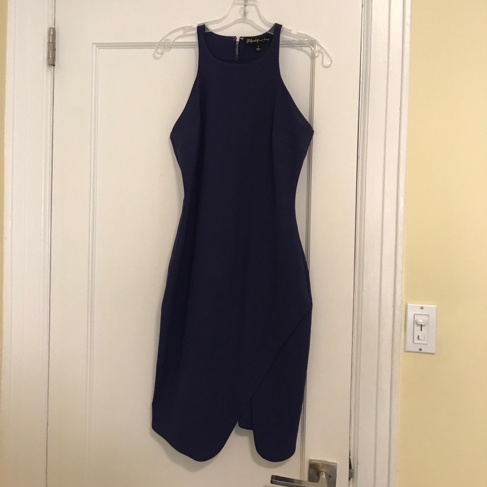 Elizabeth and James blue stretch dress with slit