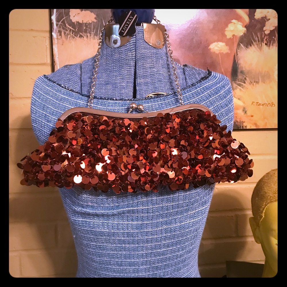 NWT Lovely Bronze Sequined Clutch/Handbag