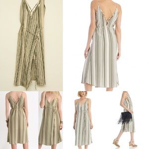 J.O.A. Green Striped Cream Wrap Dress