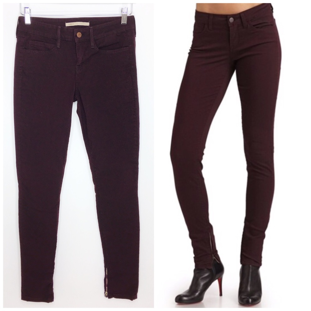 Vince Leg Zip Skinny Pants in Dark Raisin