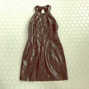 BCBG Metallic Gun Metal Gray Backless Dress