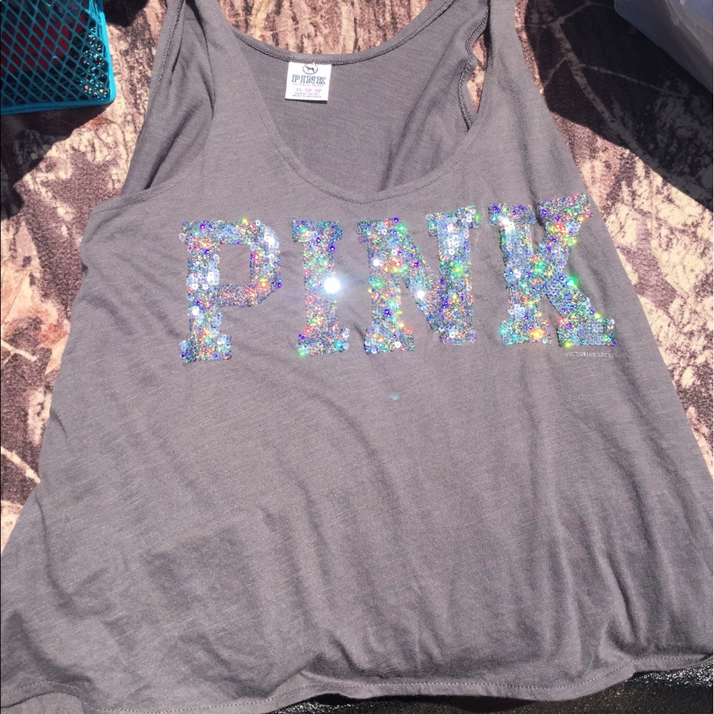 Gray VS Pink top and sparkly letters
