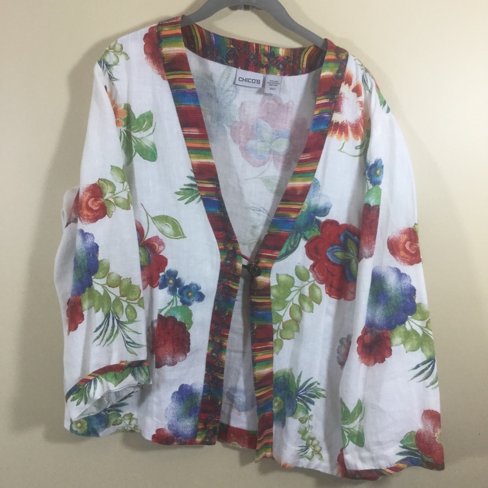Chico's Linen Top Jacket Sz 2