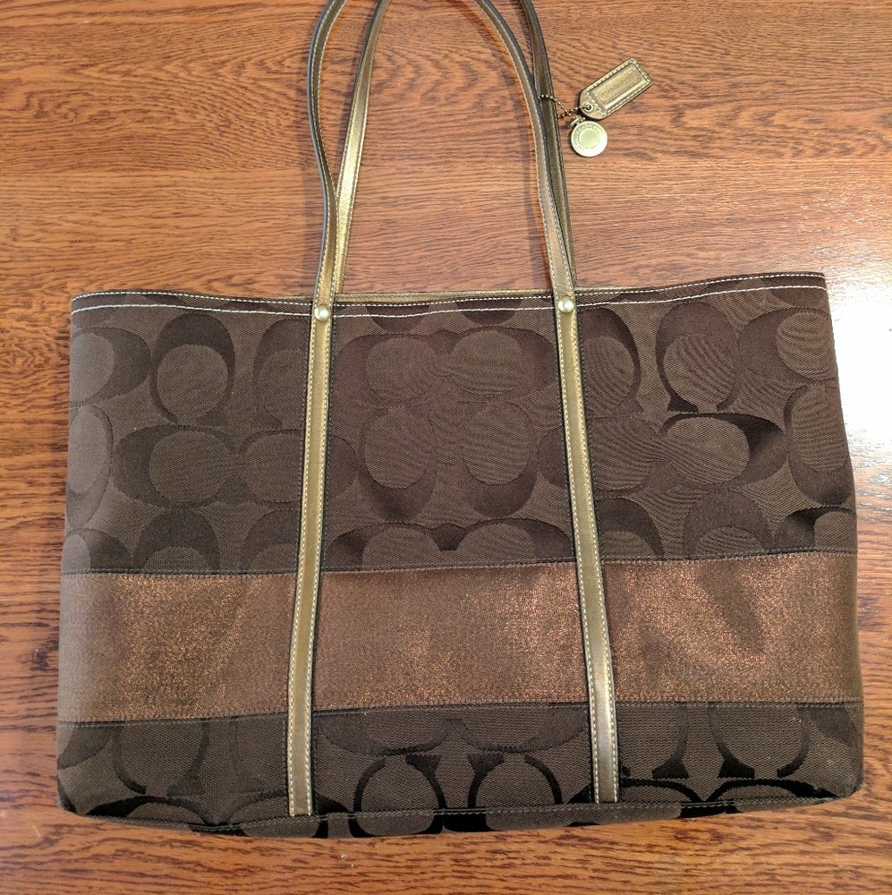 Large brown coach tote