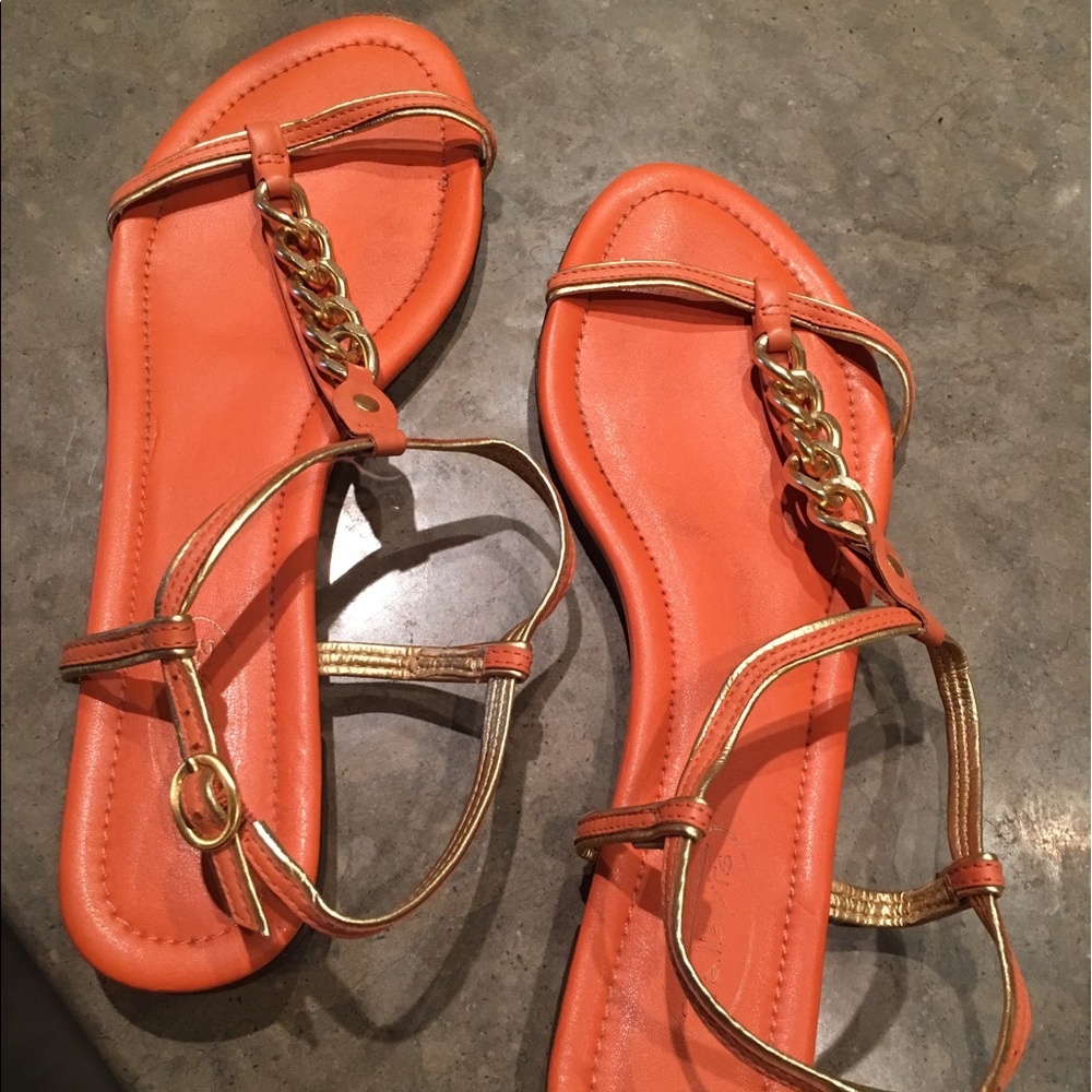 Talbots size 8 orange and gold flat sandals