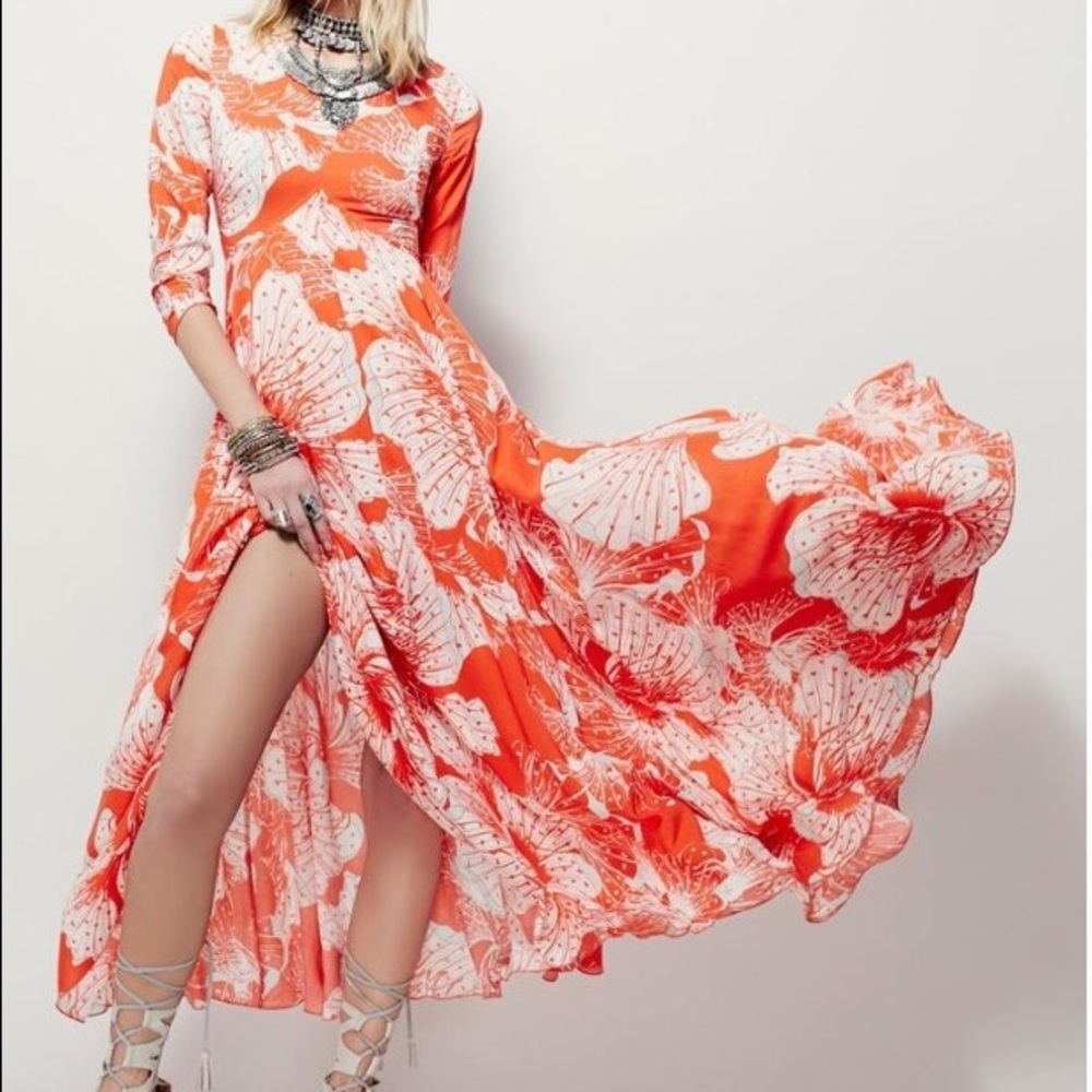 Free People-First Kiss Orange Floral Maxi Dress