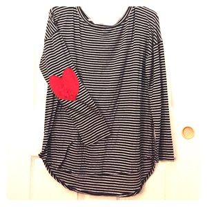 Navy/White Stripe Long Sleeve with Red Heart Elbow