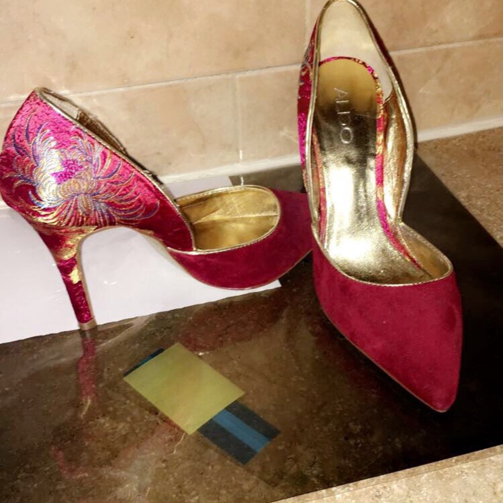 Aldo's Red-and-blue floral pointed-toe stiletttos