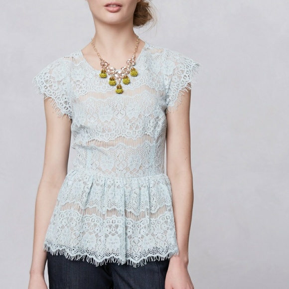 Anthropologie Tops - Anthro Maeve Kathrine Mint Lace Peplum Top