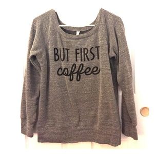Gray "But First, Coffee" Sweater Size M