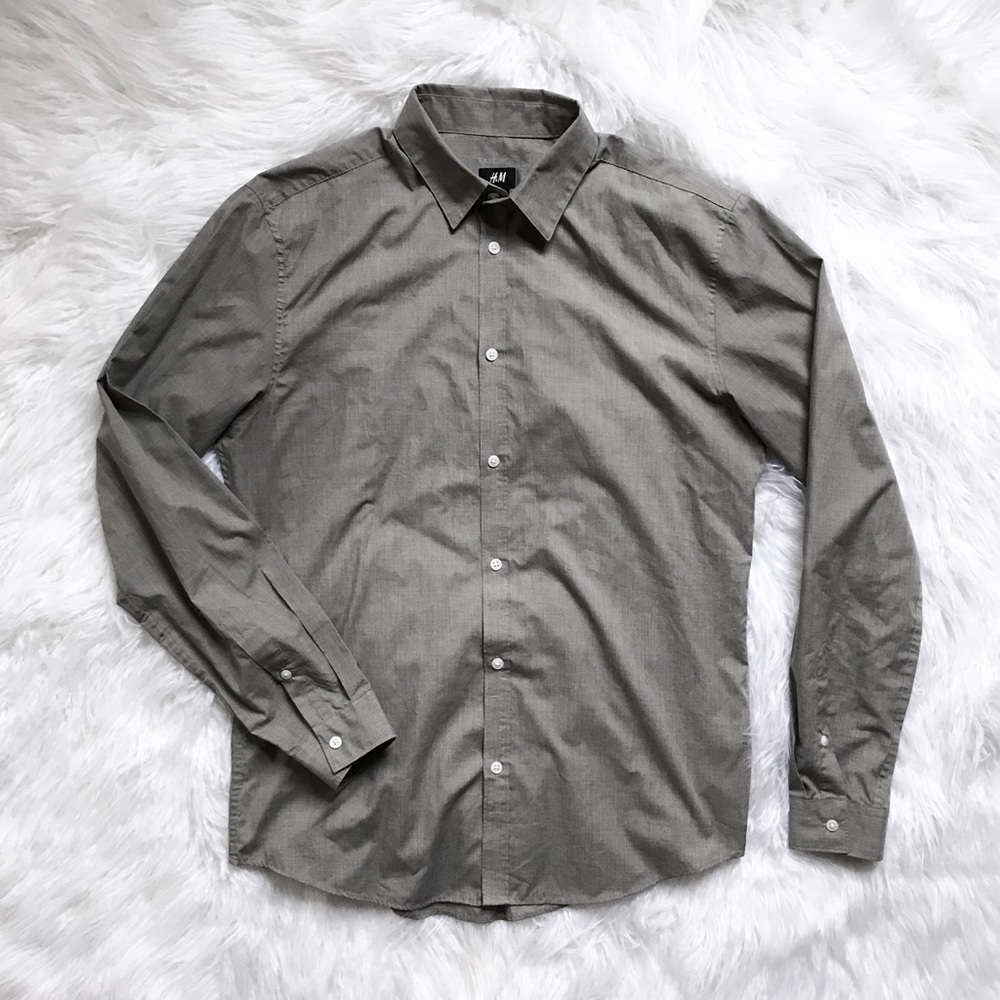 H&M Dress Shirt Button Up Easy Iron Gray Size L