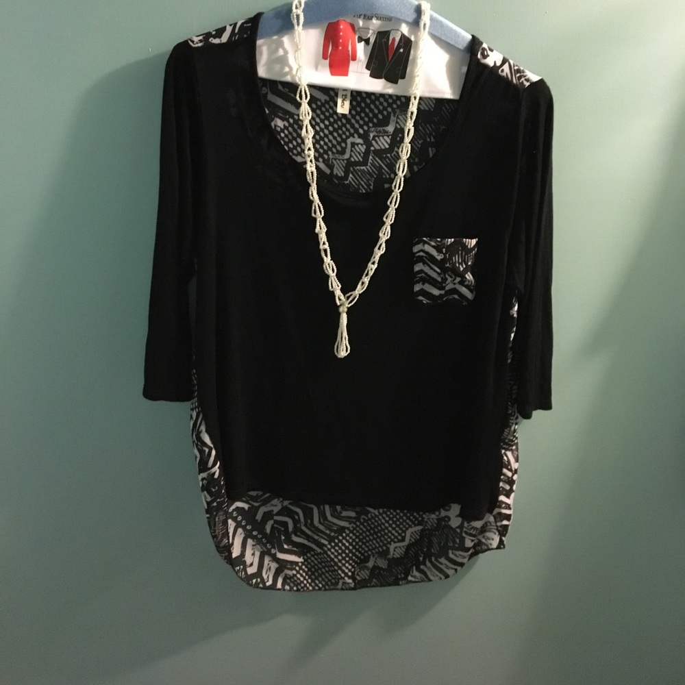 Ciel Bleu Black White high low sheer Blouse