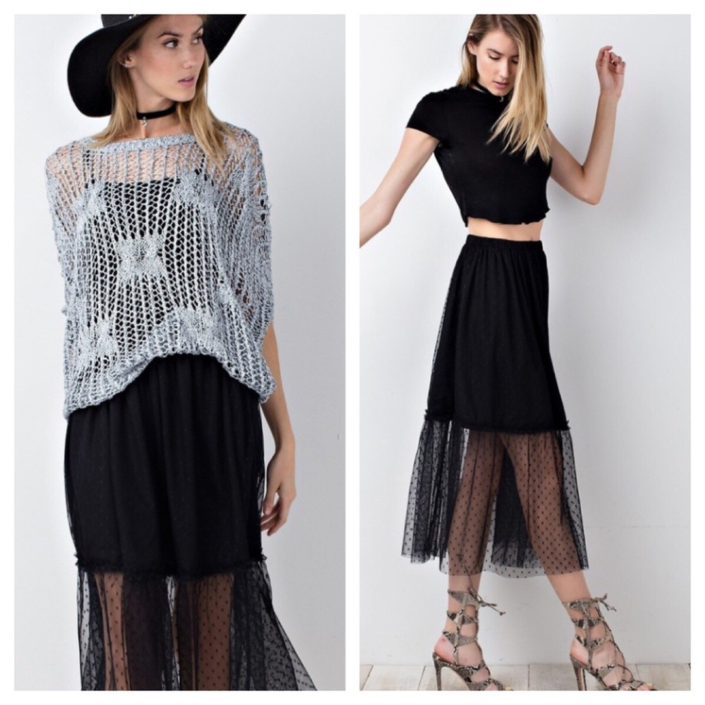 🐞HP🐞 Polka Dot Mesh Tulle Midi Flounce Skirt S - Picture 3 of 5
