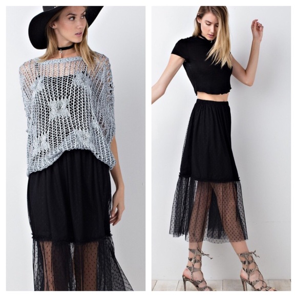 🐞HP🐞 Polka Dot Mesh Tulle Midi Flounce Skirt S - Picture 3 of 5