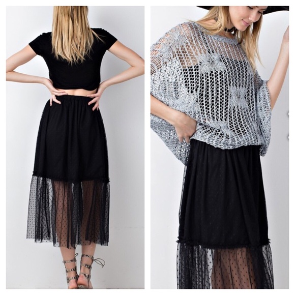 🐞HP🐞 Polka Dot Mesh Tulle Midi Flounce Skirt S - Picture 2 of 5