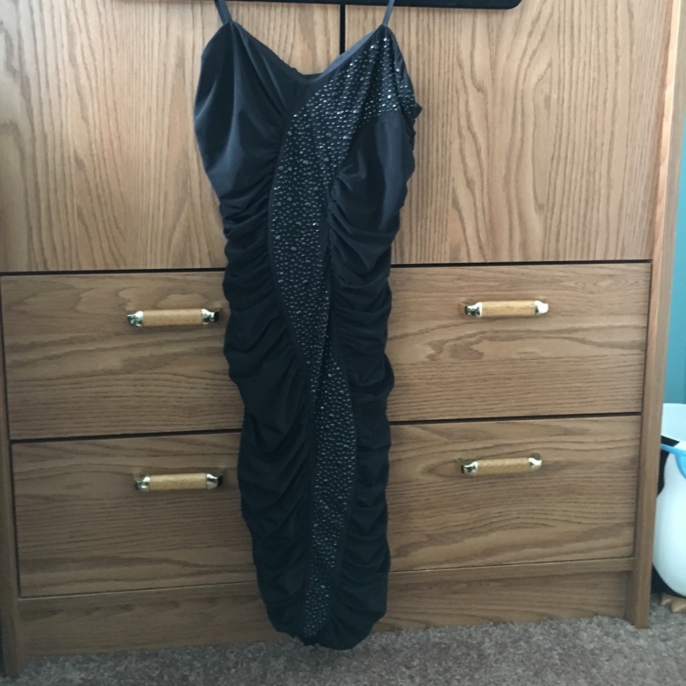 Black rhinestone body con dress