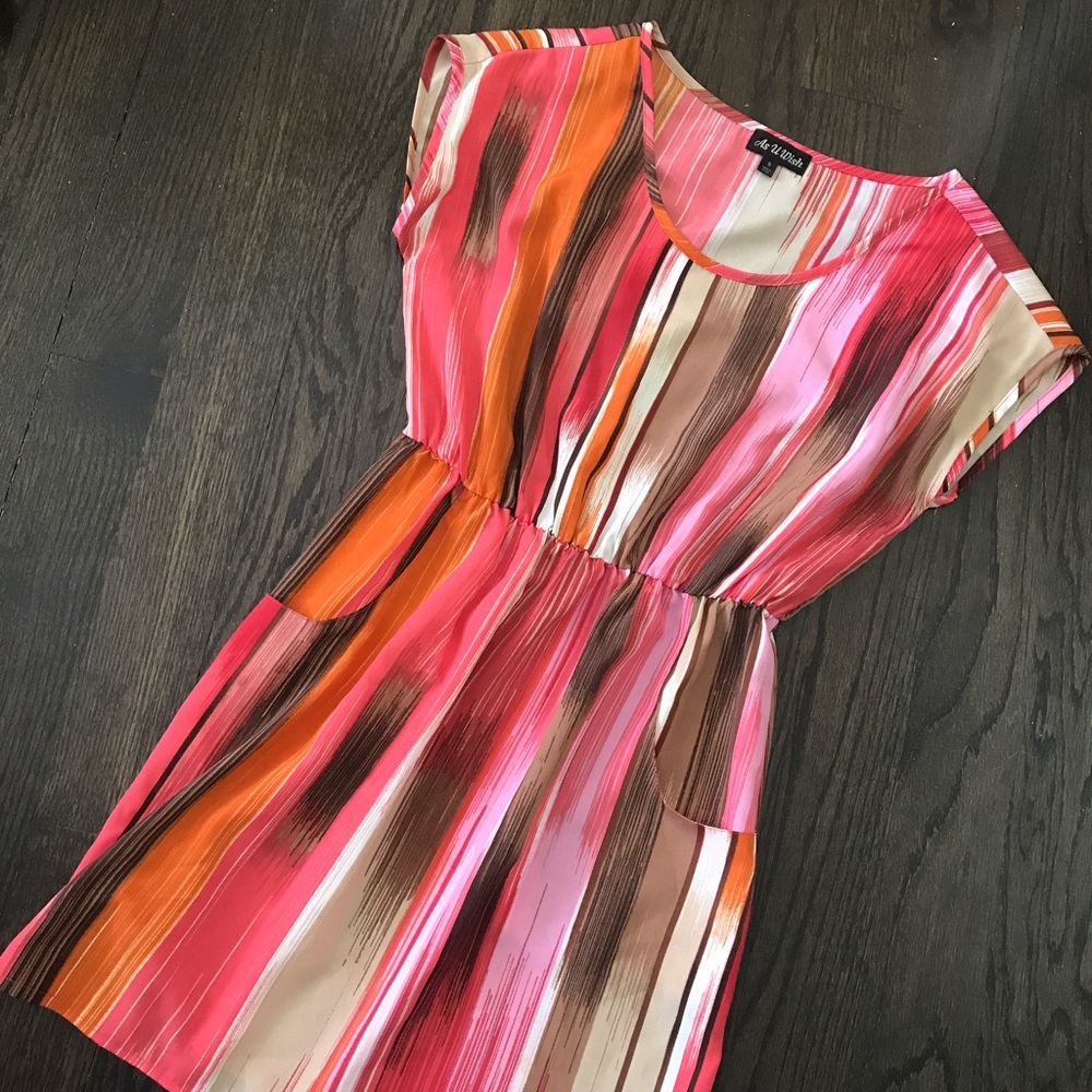 Orange, Pink, & Brown Casual Dress