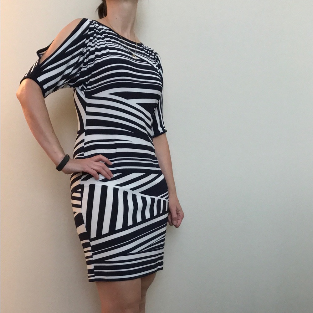 Chaps Navy and white open sleeve dress