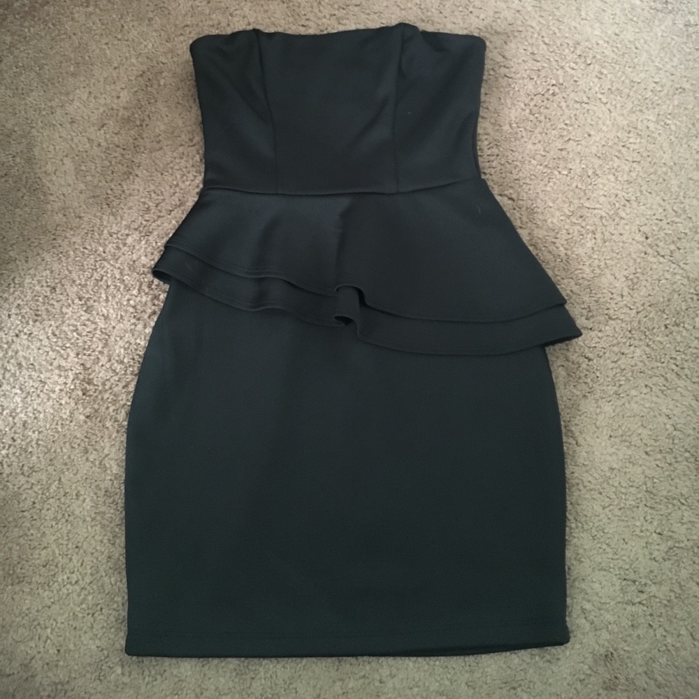 Black strapless peplum dress