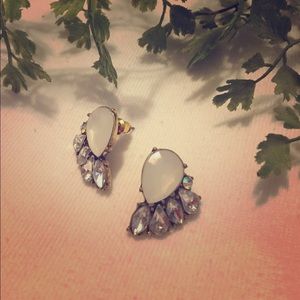 Milky white and clear rhinestone post earrings