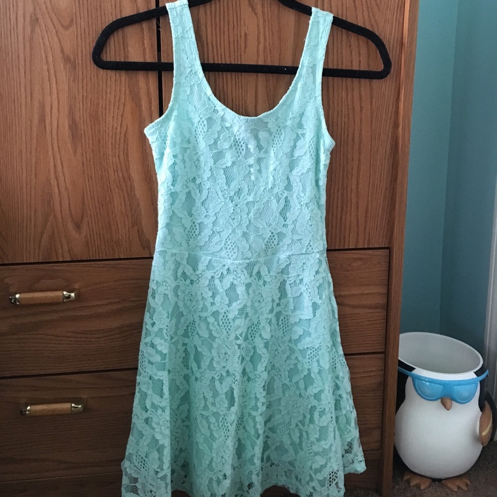 Aqua lace skater dress