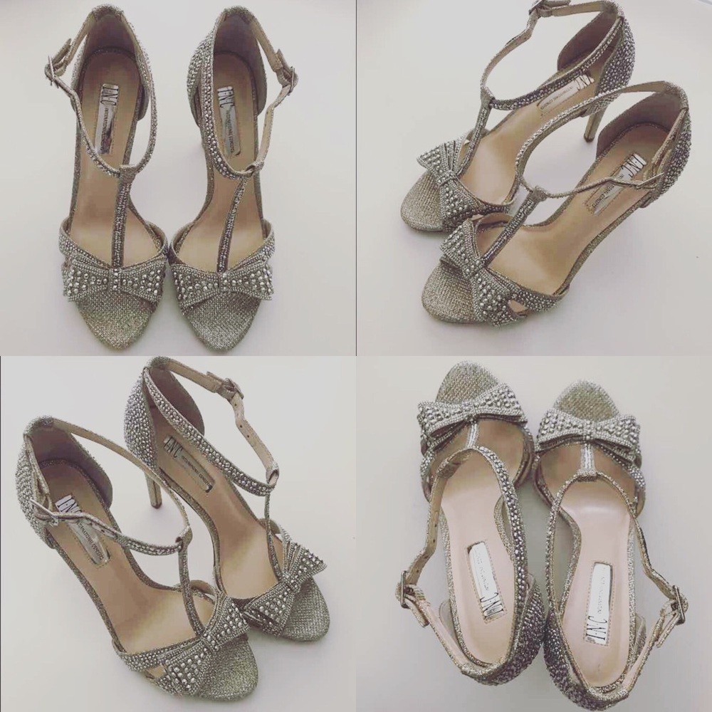 Champagne studded INC heels