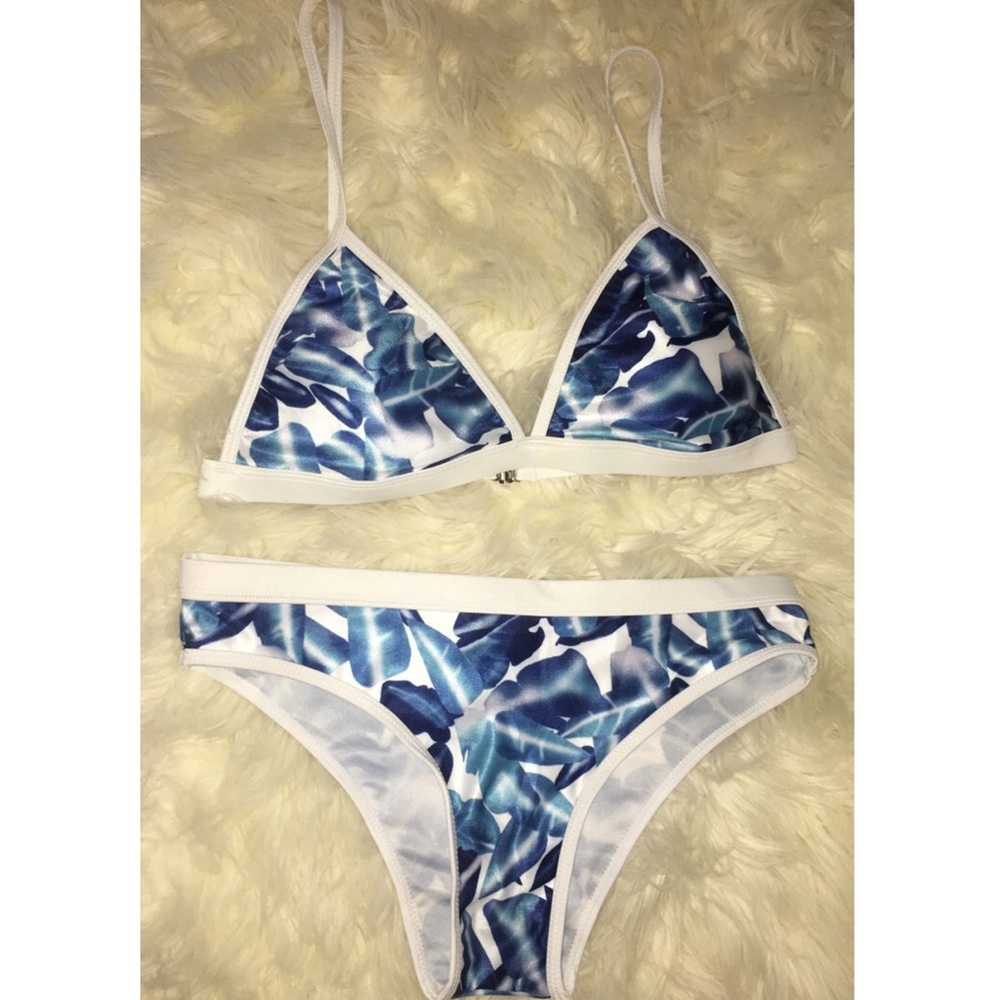 Blue Leaf Print Bikini (M)