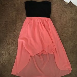 Black & pink strapless high low dress