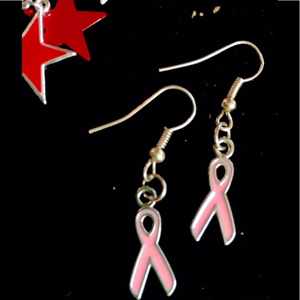 Pink ribbon supportive Earrings! Dangle hook