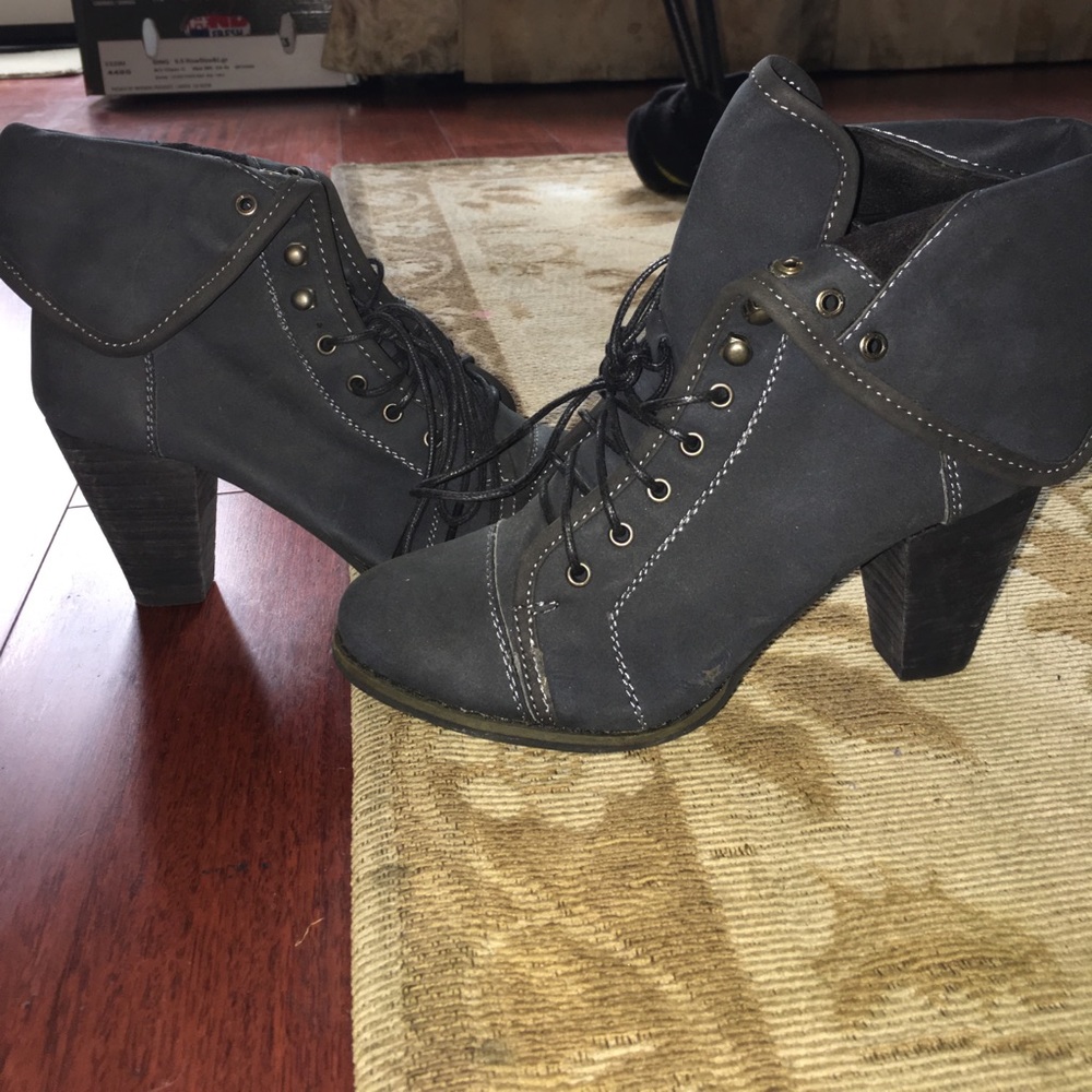 Lace up block heels booties