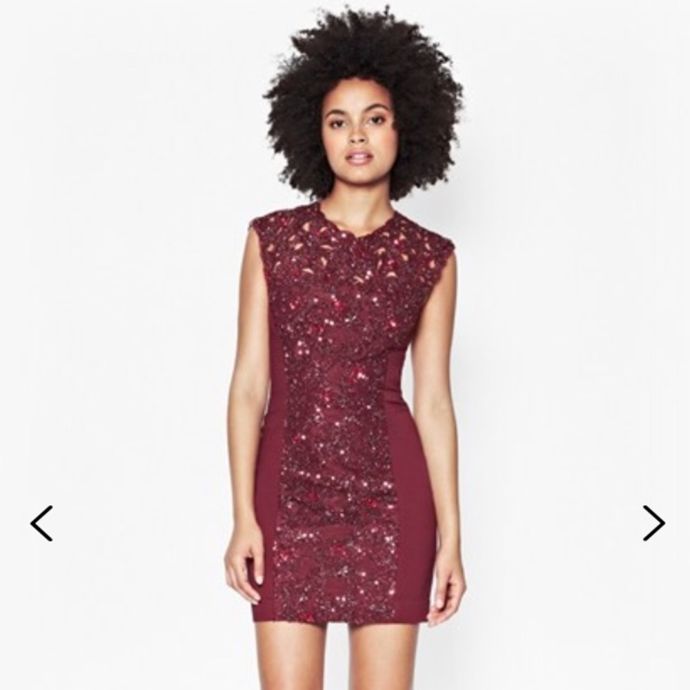 French Connection Burgundy Encrusted Lace Dress