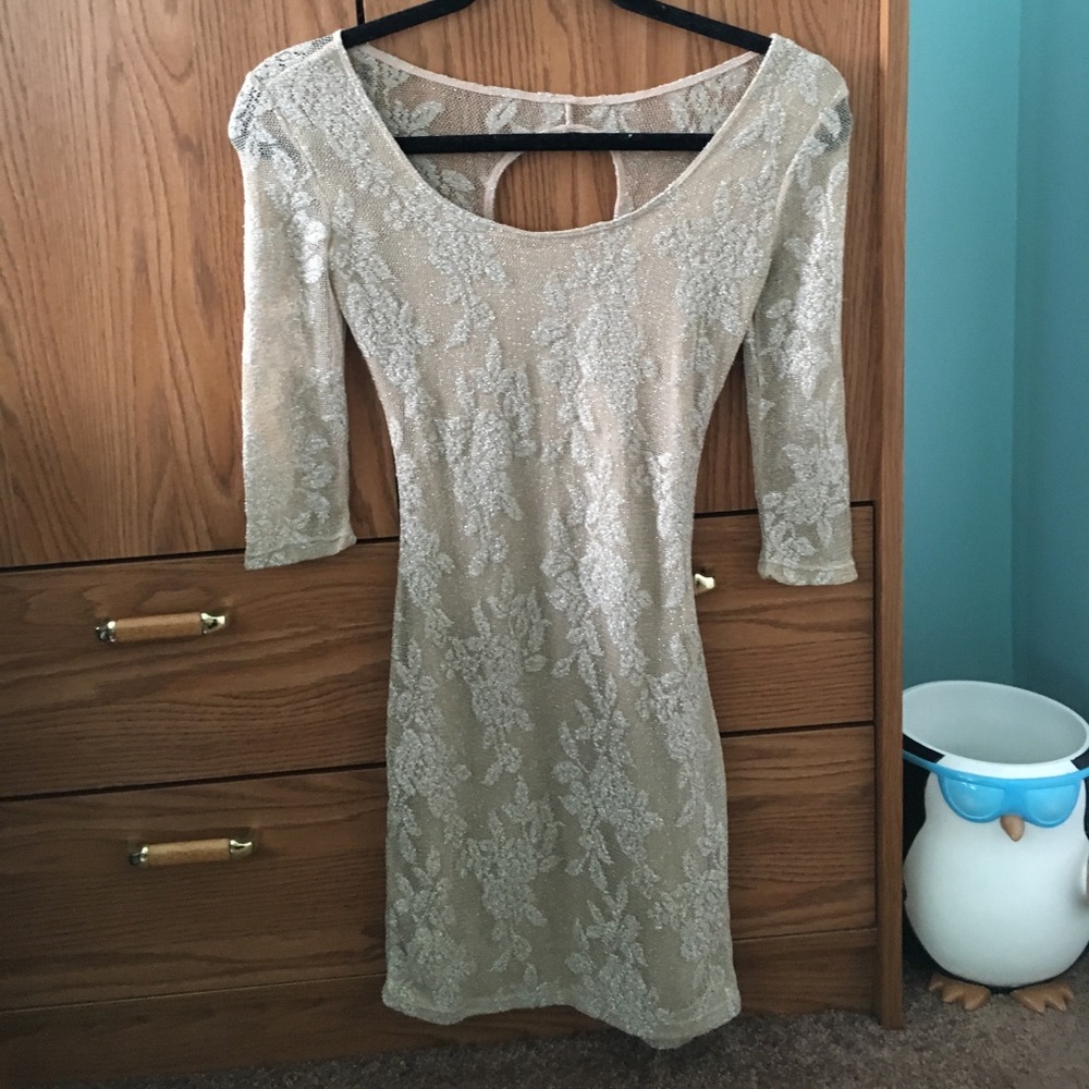 Tan lace sparkly body con