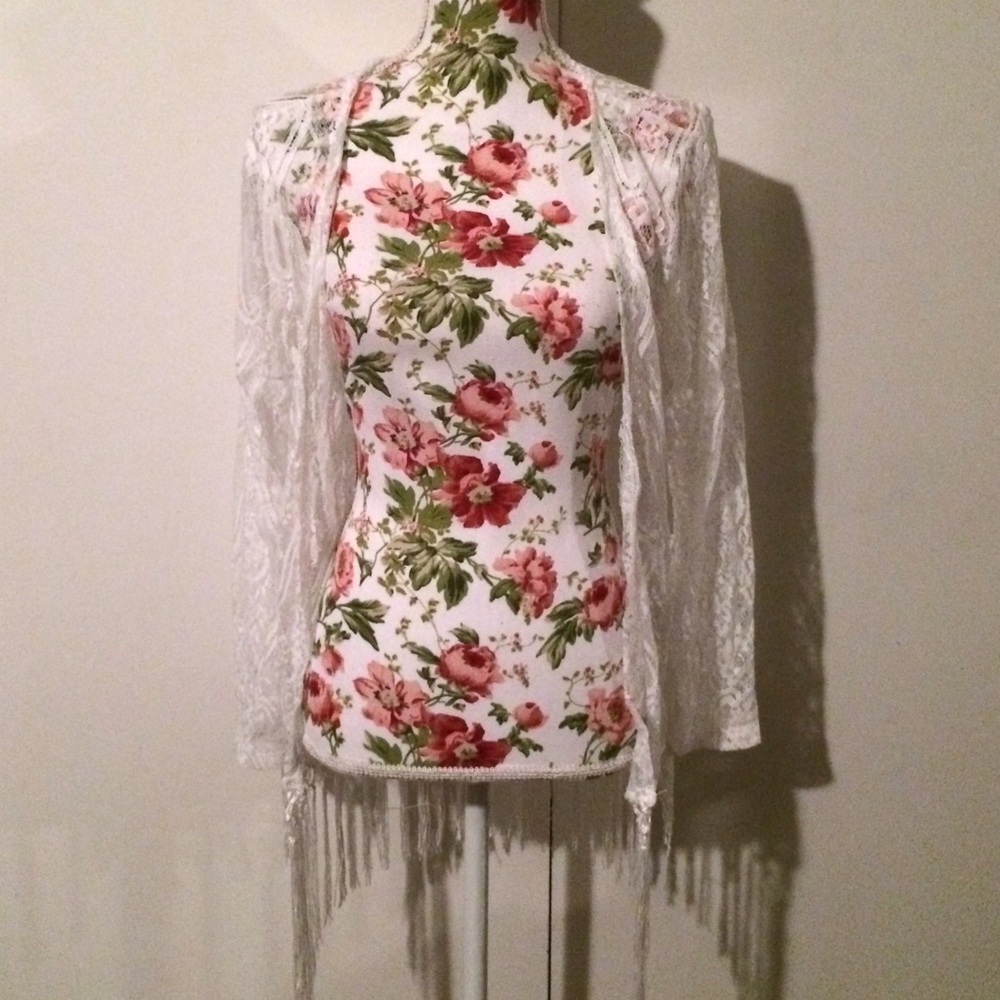 Sheer Boho White Cardigan Kimono Coverup Fringe - Picture 7 of 8