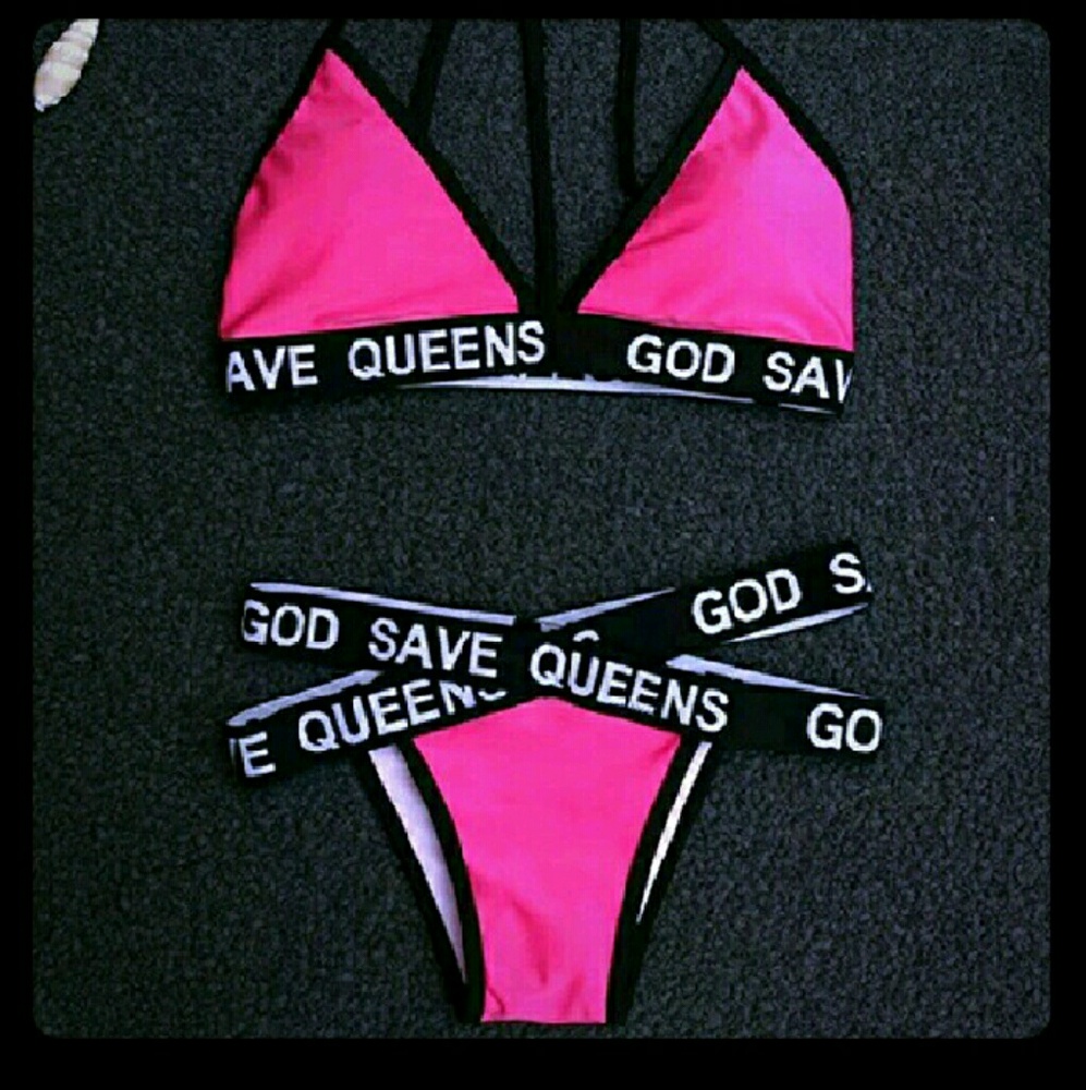 PADDED sexy GOD SAVE QUEENS caged bikini