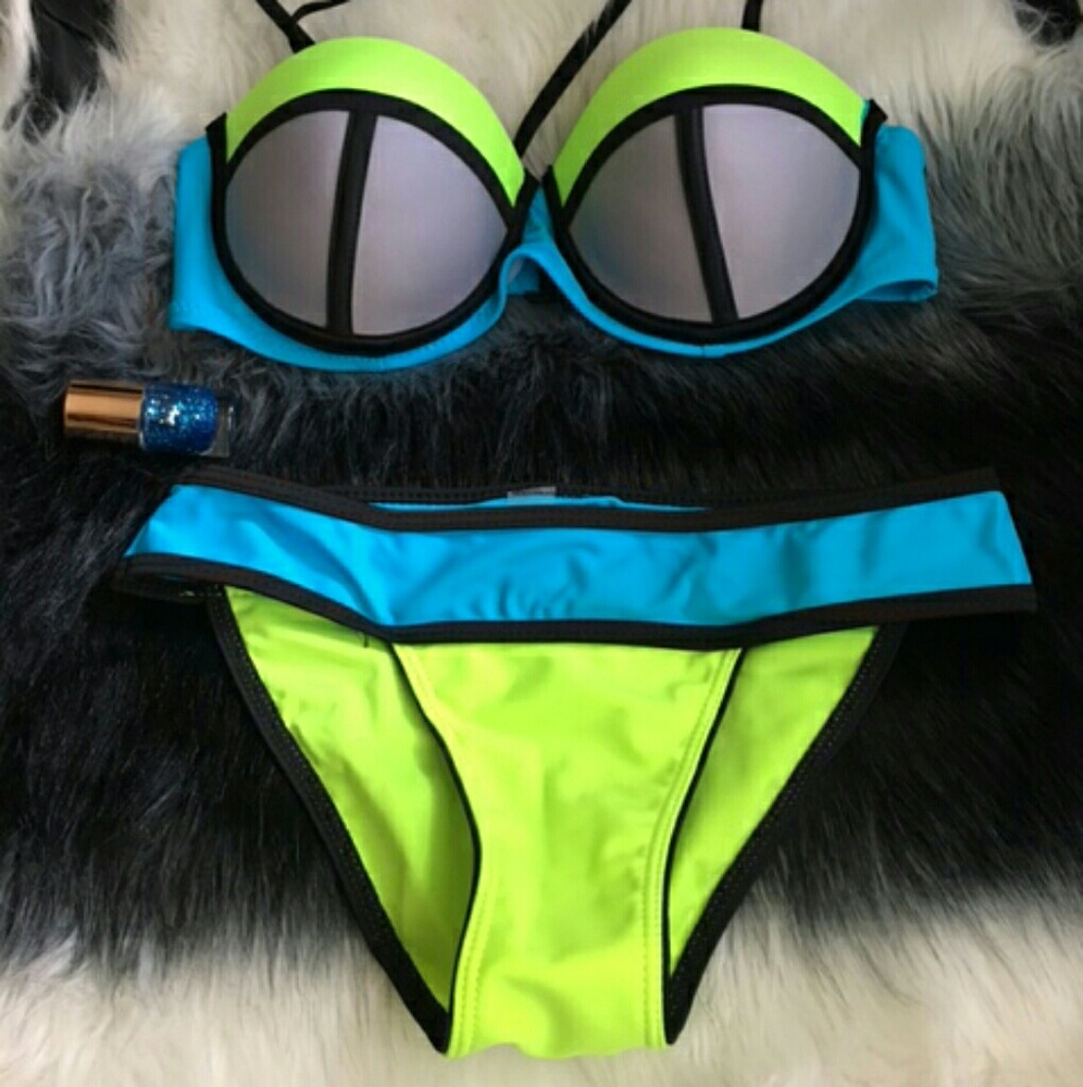 Sexy green neon color two pieces swimsuit bikini