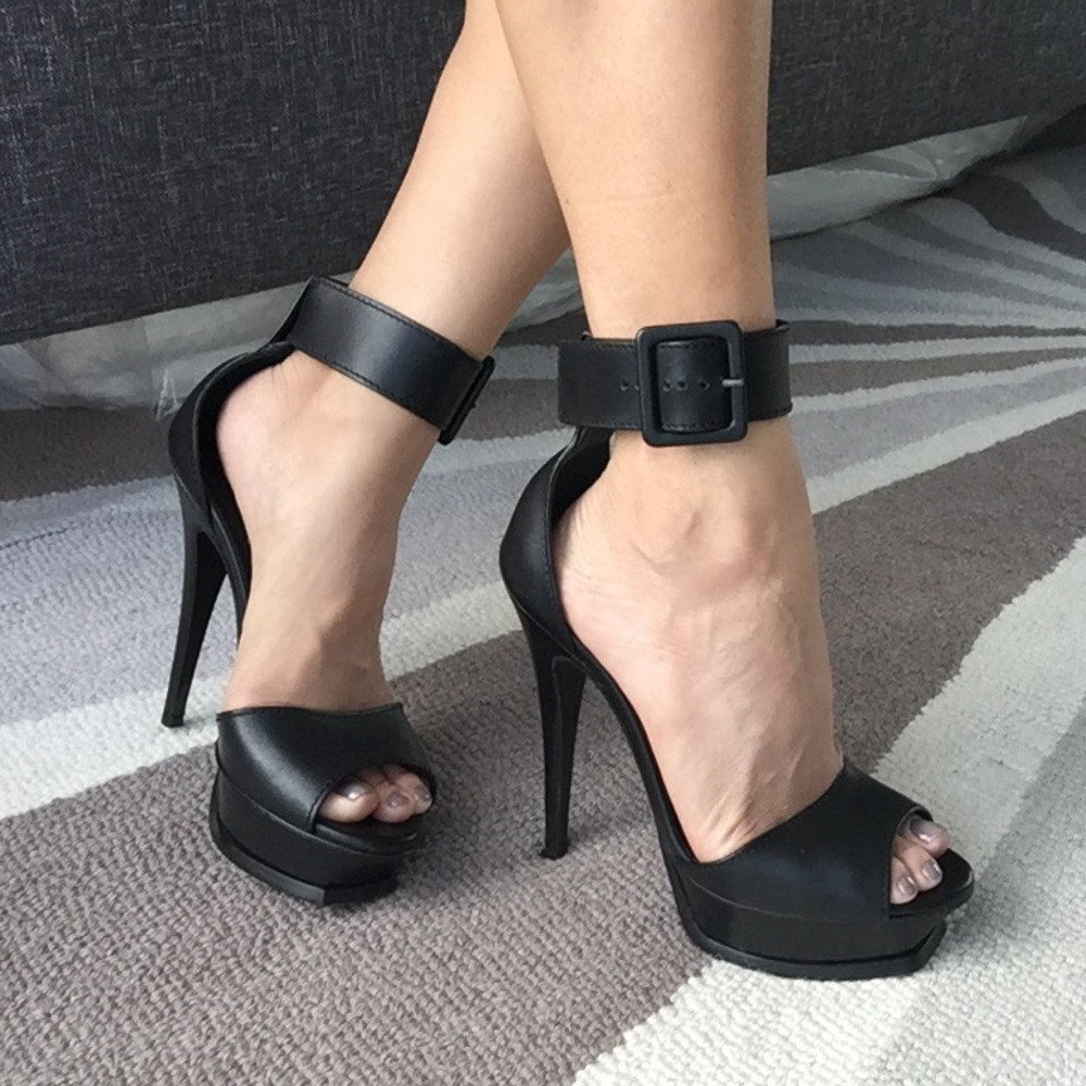 YSL Yves Saint Laurent Black Tribute Ankle Buckle