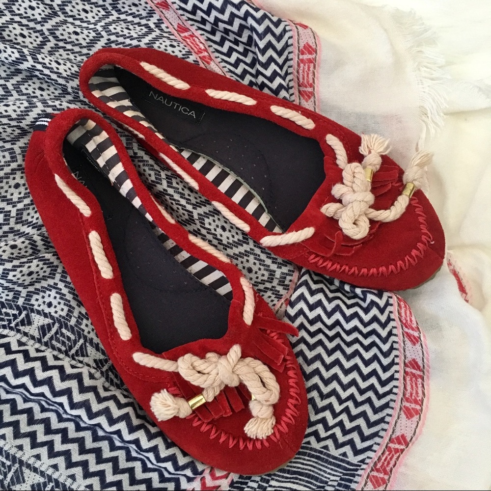 Nautica red suede moccasin boat shoes