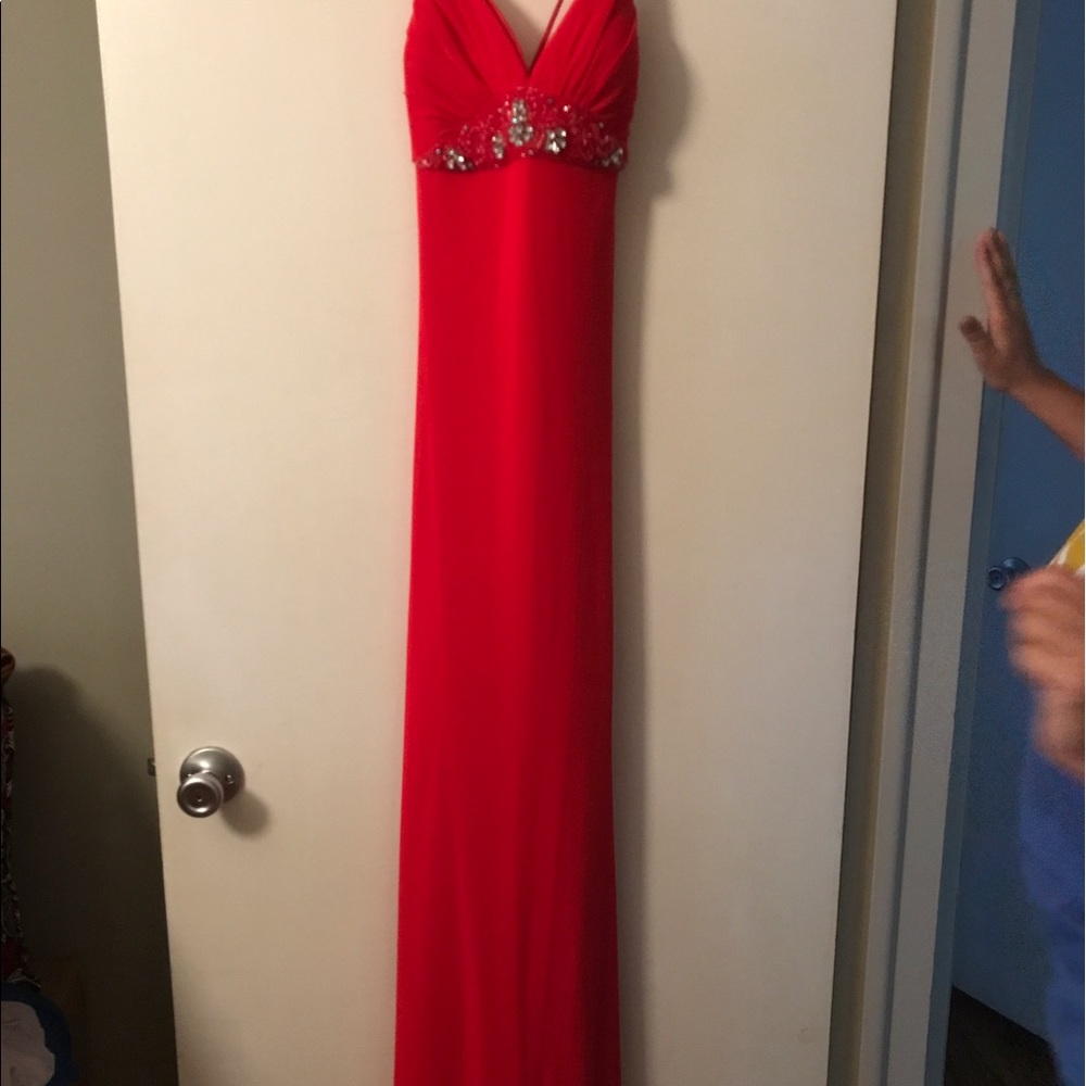 Red with embellishments long dress