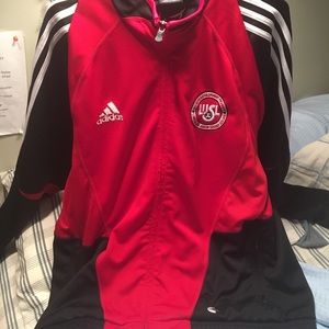 Adidas warm up jacket with patch on front