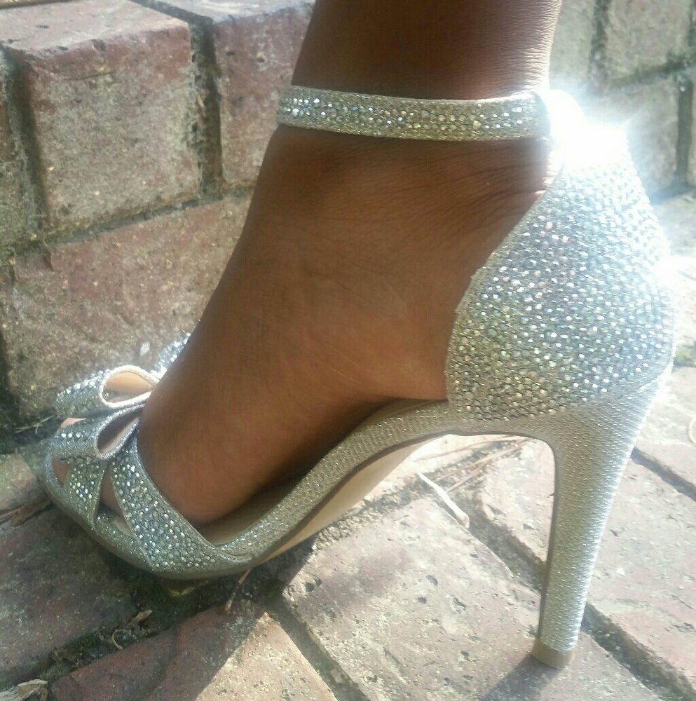 Jewel Studded Silver High Heels