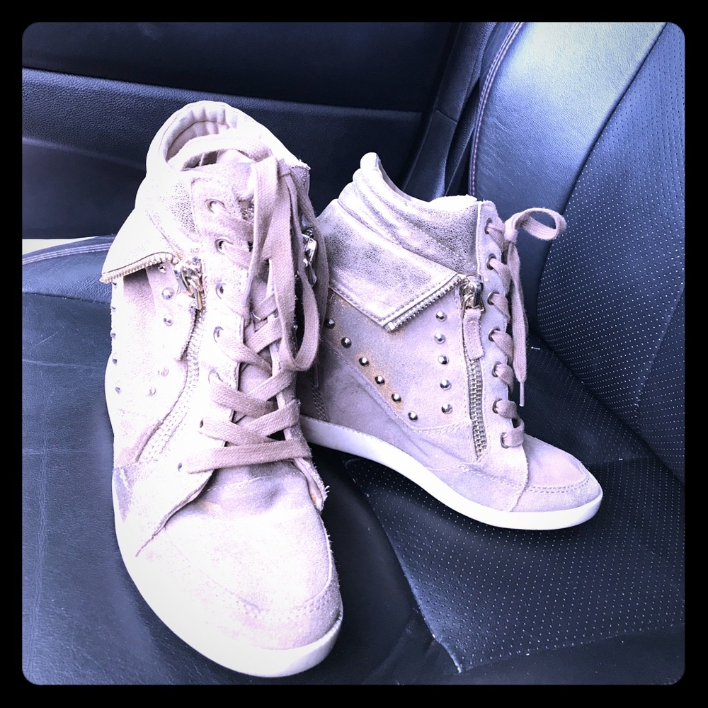 GUESS lace up bootie wedges