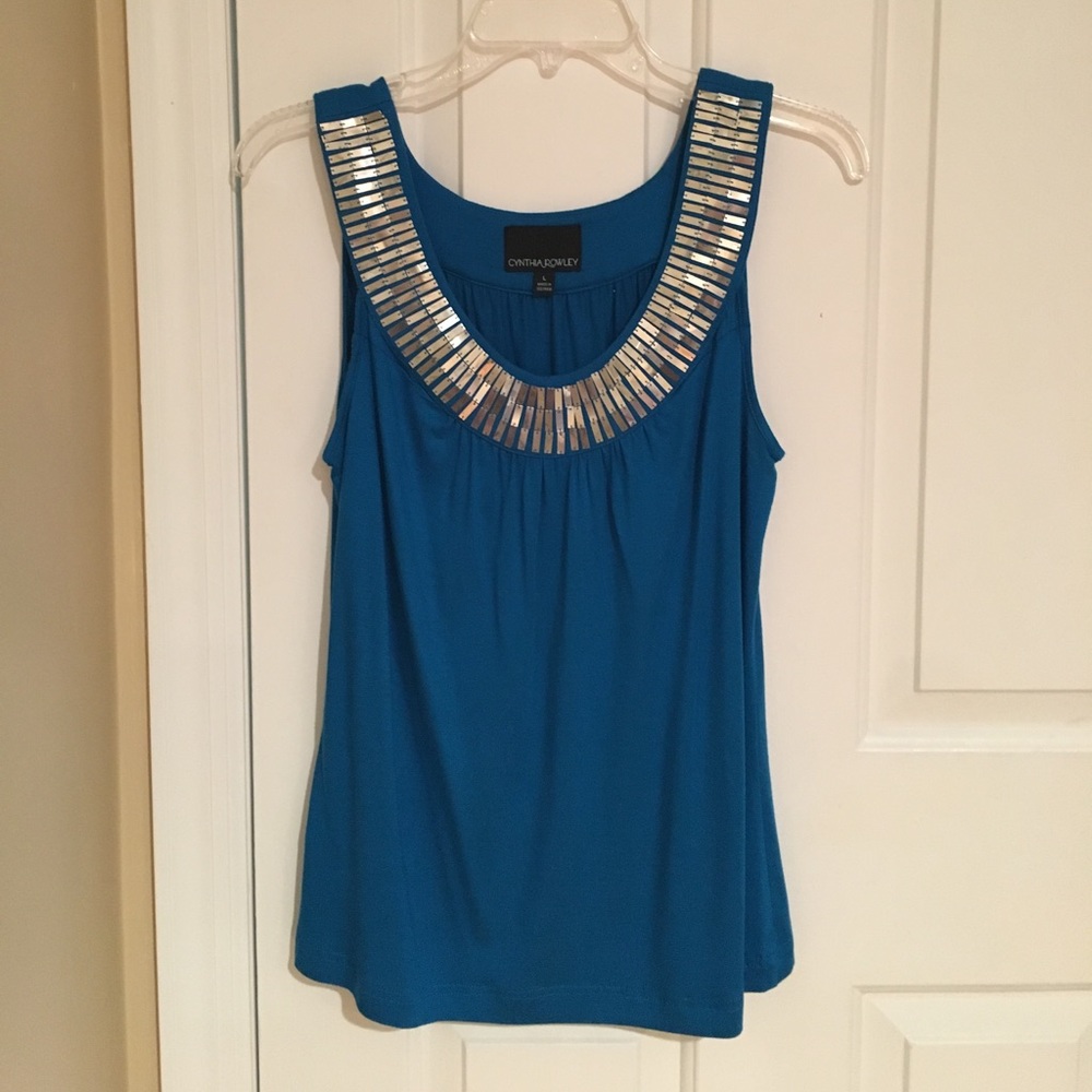 Teal Blue Top w/ Silver detail Cynthia Rowley - L